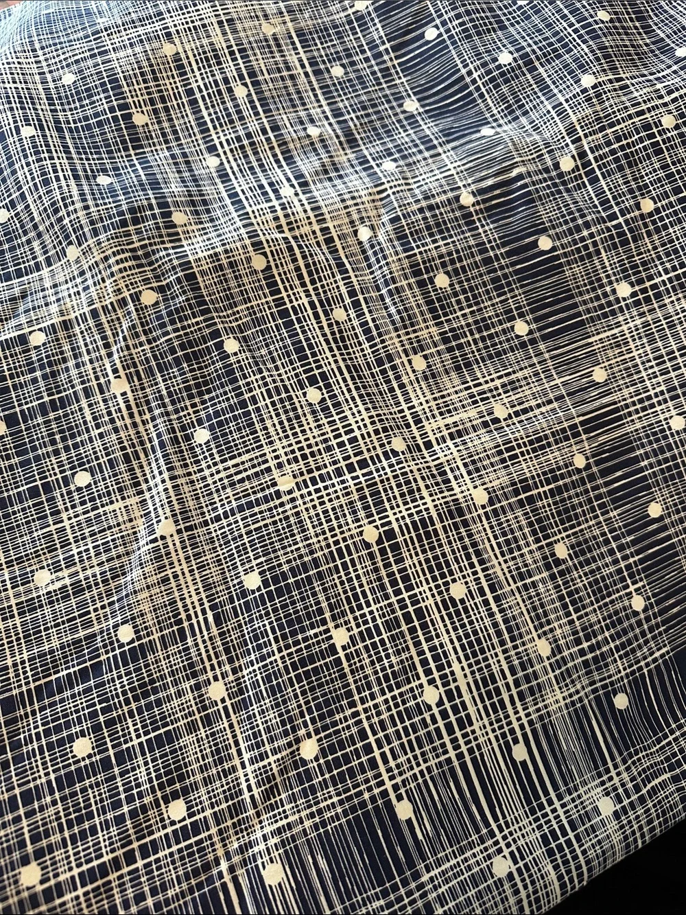 Navy and Cream Grid Dot Duvet Cover